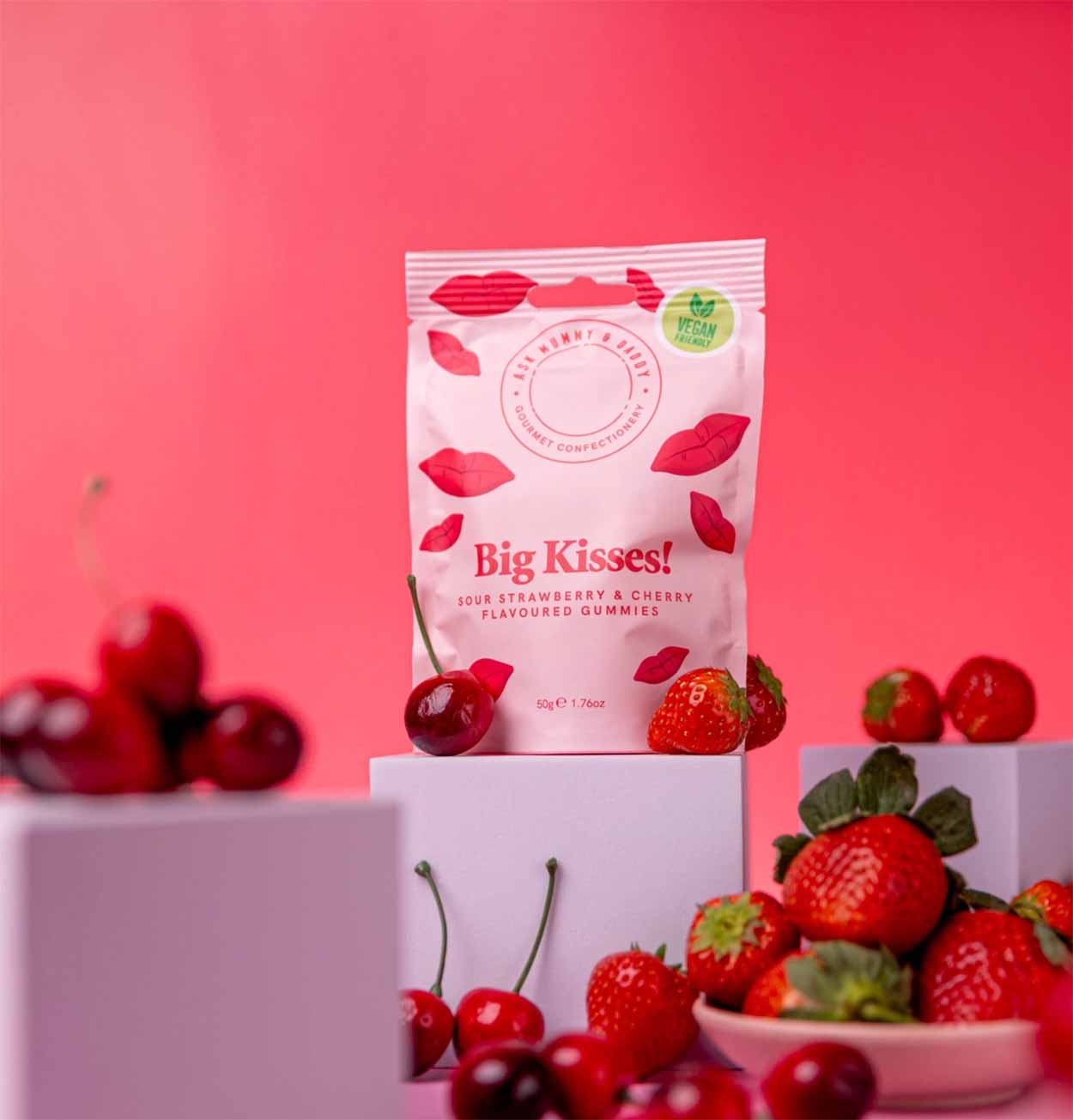 Big Kisses! Sour Strawberry & Cherry Flavoured Gummies