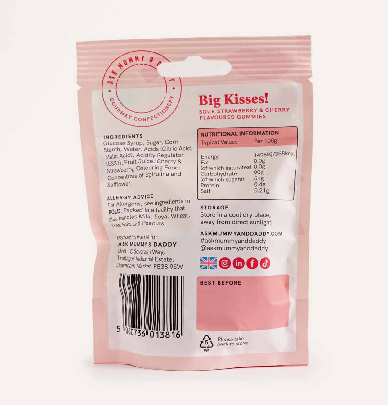 Big Kisses! Sour Strawberry & Cherry Flavoured Gummies